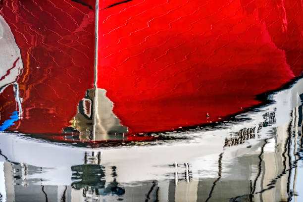 Red White Sailboat Reflection Abstract Gig Harbor Pierce County Washington State Pacific Northwest