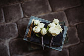 Wedding boutonniere  with white roses