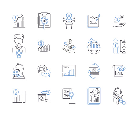 Work efficiency line icons collection. Productivity, Effectiveness, Proficiency, Quickness, Speed, Dynamism, Skillfulness vector and linear illustration. Preciseness, Competence, Systematic outline signs set