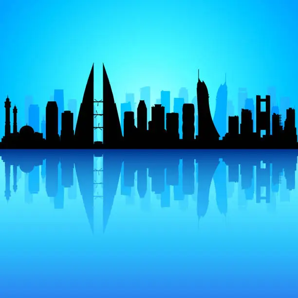 Vector illustration of Manama, Bahrain. (All Buildings Are Moveable, Complete and Highly Detailed)