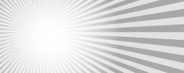 Vector illustration of Sun rays background. White and grey radial abstract comic pattern. Vector explosion abstract lines backdrop