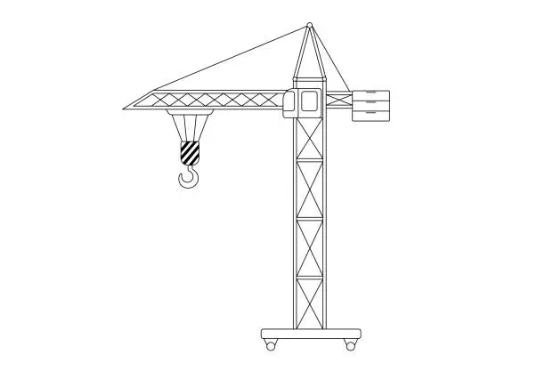 Vector illustration of Construction crane. Outline illustration isolated on white. Childish cute construction vehicle
