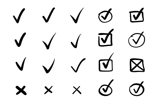 Vector hand drawn checkmarks. Carefully layered and grouped for easy editing.