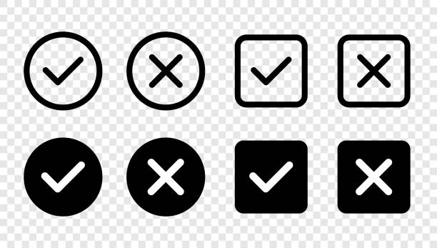 Check mark icon set with editable strokes. Accepted, rejected, approved, disapproved, right, wrong, correct, false, true, done symbols. vector art illustration