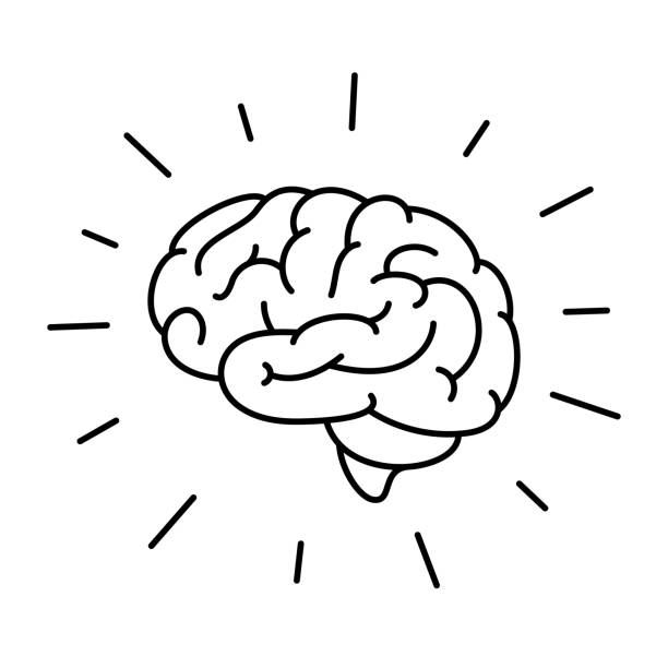 ilustraciones, imágenes clip art, dibujos animados e iconos de stock de icono del cerebro humano con trazo editable - brain concentration mental illness intelligence