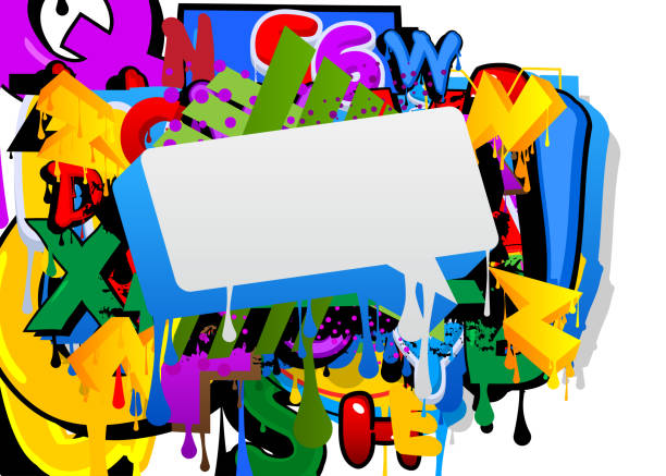 istock Speech Bubble Graffiti Background. Colorful Urban painting style backdrop. Abstract discussion symbol in modern dirty street art decoration. 1482751963