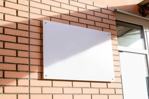 istock white rectangle logo on brick wall building exterior for mockup design 1482753694