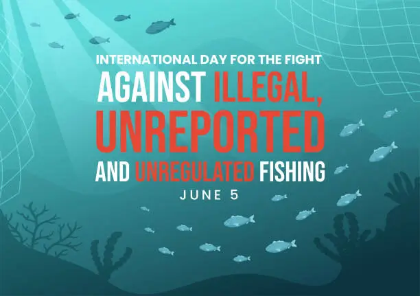 Vector illustration of International Day for the Fight Against Illegal, Unreported and Unregulated Fishing Vector Illustration with Rod Fish in Flat Hand Drawn Templates