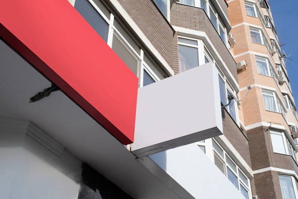 istock real establishment exterior with white walls , white logos for mockup design 1482754651