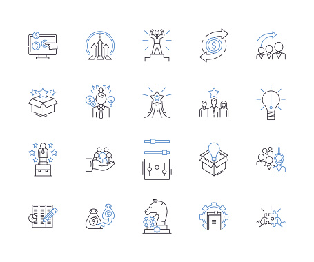 Work efficiency line icons collection. Productivity, Effectiveness, Proficiency, Quickness, Speed, Dynamism, Skillfulness vector and linear illustration. Preciseness, Competence, Systematic outline signs set