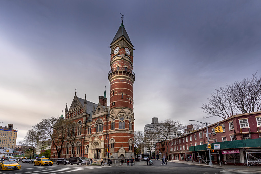 New York, USA - April 25, 2022: Jefferson Market Library in New York. The Jefferson Market Library is a landmark located in Greenwich Village, New York City.