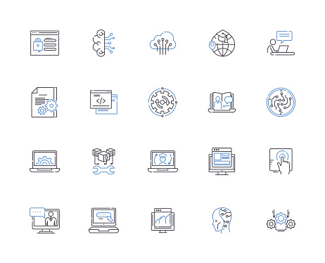 Web programming line icons collection. Web, programming, HTML, CSS, JavaScript, AJAX, XML vector and linear illustration. PHP, MySQL, JQuery outline signs set