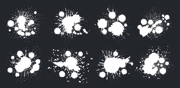istock Ink spots. Grunge paint drops and splashes, dirty ink splatters. Messy paint drops silhouettes flat vector illustration set 1482757860