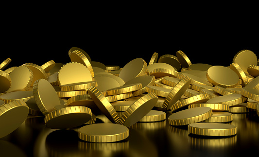 Gold coins On Black Background. Investment Concept.