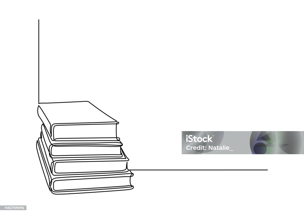 Book Stack Line Design Stack Of Books Continuous Line Drawing Stock Illustration - Download ...
