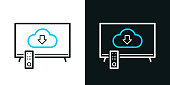 istock Cloud download to TV. Bicolor line icon on black or white background - Editable stroke 1482760164