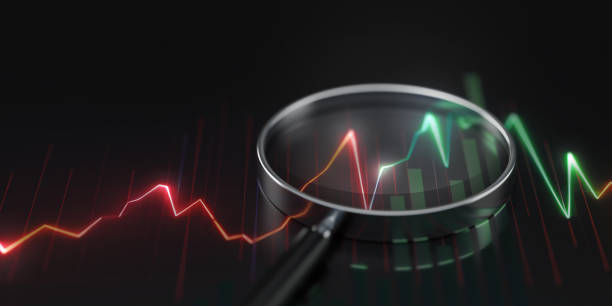 istock Finance growth business graph data chart research diagram report analysis on magnifier 3d background of success development stock progress magnifying glass or market analytics economy search concept. 1482760411