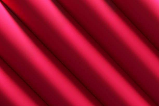 Viva magenta color abstract fabric background mockup with cylindrical geometric shape wave patterns for product display. 3D Rendering.