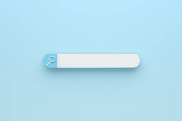 istock Blank search bar with magnifying glass on blue background. Search bar for website, user interface and mobile applications. 1482760580