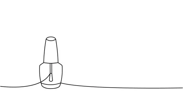 Vector illustration of Nail polish, nail lacquer one line continuous drawing. Manicure and pedicure tools continuous one line illustration. Vector linear illustration