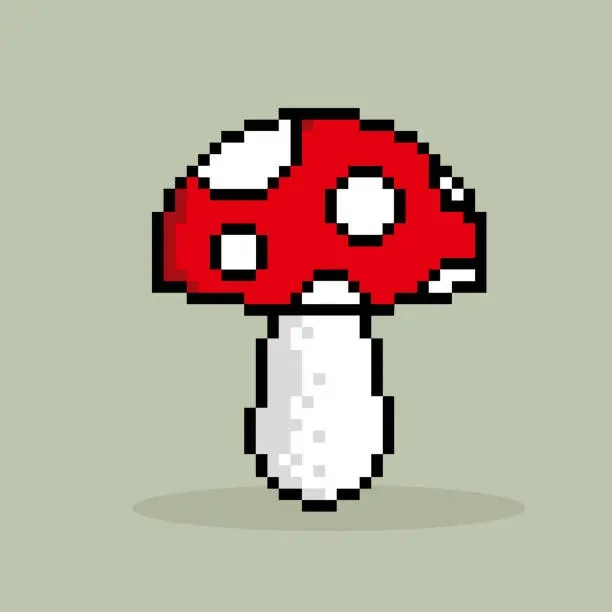 Vector illustration of Cartoon mushroom pixel style