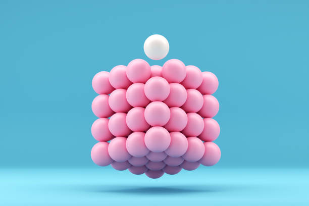 Teamwork, leadership, difference, individuality. Team organization and leading a team. Teamwork, leadership, difference, individuality. Team organization and leading a team. Completing the whole. White ball stands out from the pink spheres in a geometrical cube shape. 3D Rendering. self coloured stock pictures, royalty-free photos & images