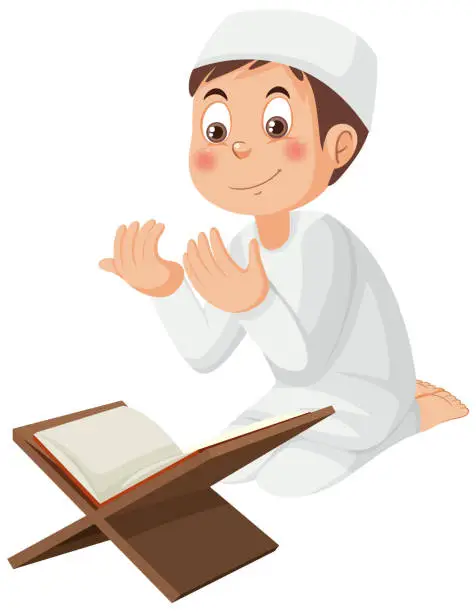 Vector illustration of Muslim Man Praying Cartoon Character