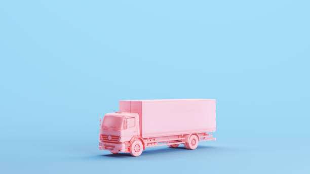 핑크 트럭 배달 운송 운반 화물 트럭 상업 산업 물류 ��키치 블루 배경 분기 보기 - semi soft 뉴스 사진 이미지