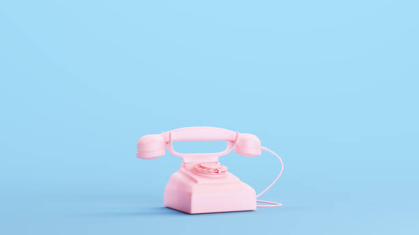 istock Pink Telephone Phone Vintage Handset Receiver Communication Kitsch Blue Background 1482763746