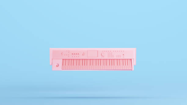 istock Pink Electronic Keyboard Vintage Musical Instrument Soft Retro 2000s 90 Kitsch Blue Background 1482763972