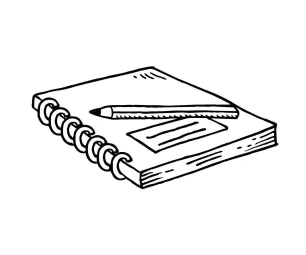 Vector illustration of Hand drawn sketchbook and pencil