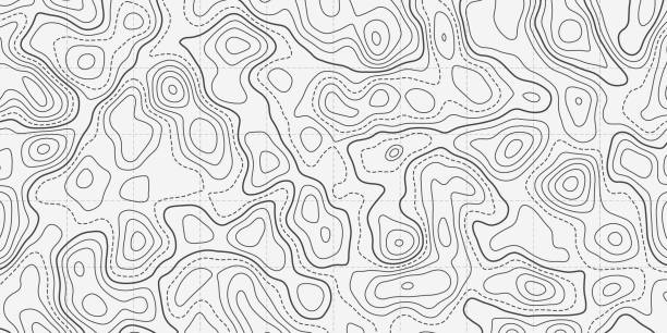 Ocean topographic line map with curvy wave isolines vector illustration. Ocean topographic line map with curvy wave isolines vector illustration. Sea depth topographic landscape surface for nautical radar readings. Cartography texture abstract banner of relief ocean floor. europe map white stock illustrations