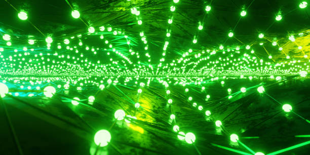 istock 3D render of tunnel with green geometric neon illumination 1482765052