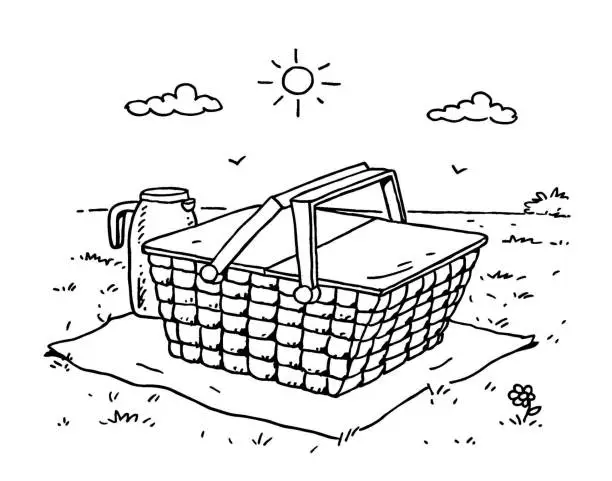 Vector illustration of Hand drawn picnic basket  illustration