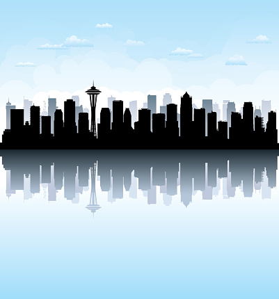 Seattle skyline silhouette. Each building is complete and moveable.