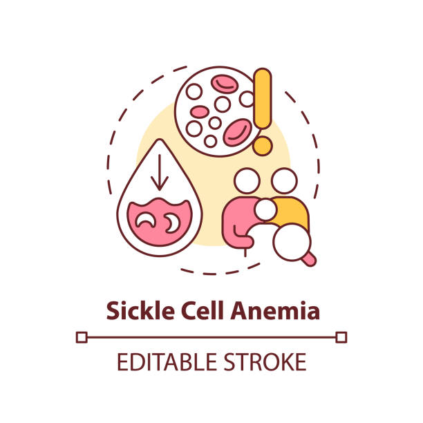 ilustraciones, imágenes clip art, dibujos animados e iconos de stock de icono del concepto de anemia de células falciformes - sickle cell anemia red blood cell blood cell anemia