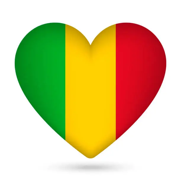 Vector illustration of Mali flag in heart shape. Vector illustration.