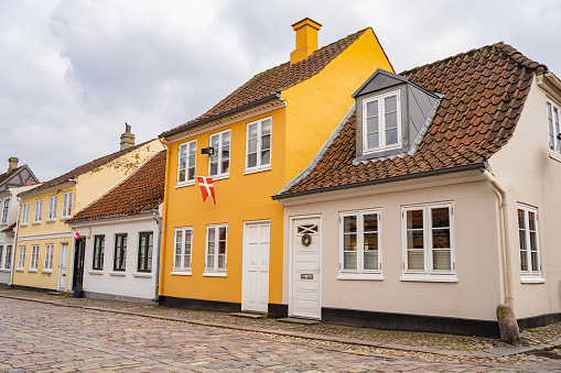 Old historical buildings in the middle of Odense City, Denmark