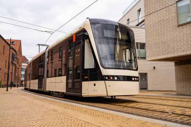The light rail going through the streets in Odense