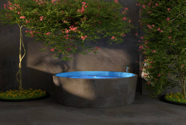 istock modern luxury bathroom with whirpool and tree - 3D Illustration 1482769869
