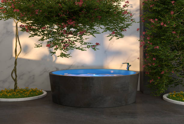 istock modern luxury bathroom with whirpool and tree - 3D Illustration 1482769906