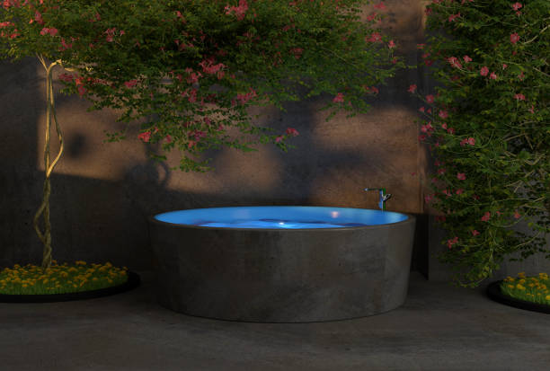 istock modern luxury bathroom with whirpool and tree - 3D Illustration 1482769916