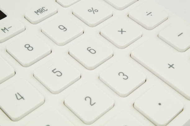 istock Close up of white calculator keys. 1482771602