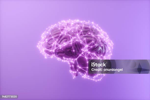 3d Human Brain With Connection Dots And Plexus Lines Artificial Intelligence And Deep Learning Concept 3d Rendering Stock Photo - Download Image Now