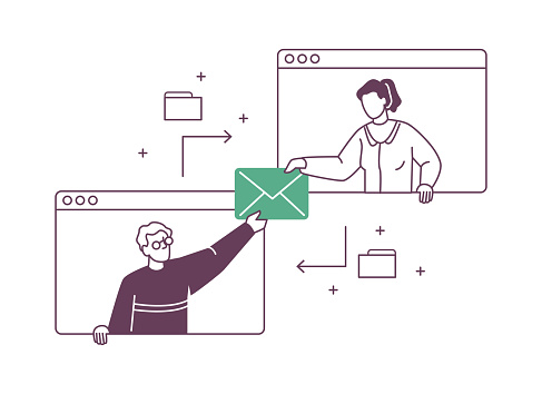 Customer Interaction Cartoon Computer Business Communication Between Employees Or Clients Support And ...