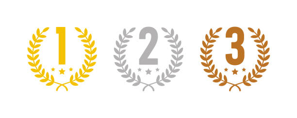 Winning places icons with wreath frame. Award symbol - 1, 2 and 3 place. Golden, silver and bronze laurel wreaths with first, second and third place signs. Winning places icons with wreath frame. Award symbol - 1, 2 and 3 place. Golden, silver and bronze laurel wreaths with first, second and third place signs. Vector. metal laurel wreath stock illustrations