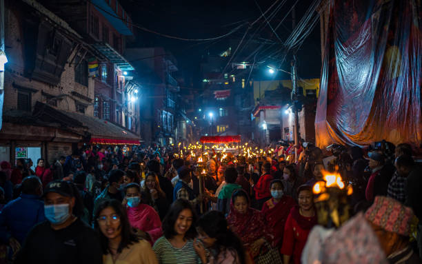 nepal traditional biska vermillion powder festival. - newar zdjęcia i obrazy z banku zdjęć