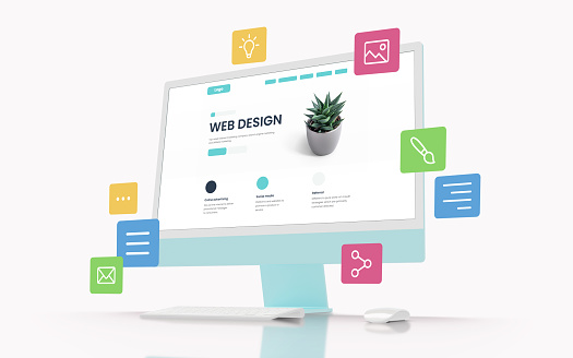 Web Display Design Modern Computer Display With A Web Design Page On The Screen Surrounded ...
