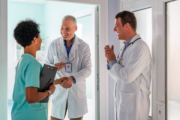 istock Handshake, doctors meeting or diversity team happy for partnership 1482783862