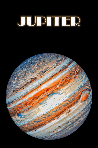 Jupiter Planet isolated in black  ( Elements of this image furnished by NASA.Credit must be given and cited to NASA). 3D rendering
